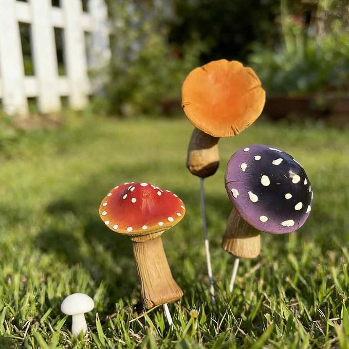 Mushroom Garden-Decor Fairy Garden-Accessories - Outdoor Spring Patio Decor Waterproof Mushroom Statues Patio Lawn Flower-Bed Decorative Stake Gifts