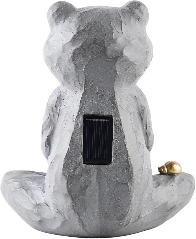 Zen Solar Frog Garden Statue with Crackle Glass Light, Meditation Outdoor Decor, Waterproof Solar Garden Accent, 8.7"