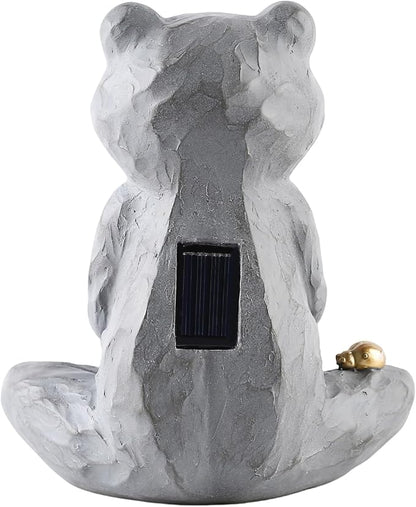 Zen Solar Frog Garden Statue with Crackle Glass Light, Meditation Outdoor Decor, Waterproof Solar Garden Accent, 8.7"