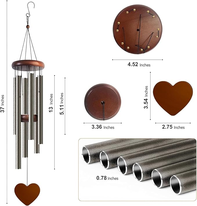 Wind Chimes for Outside, Special Copper Color Wind Chimes, 32" Large Aluminium WindChimes for Outdoor, Garden, Zen, Yard, Patio Decoration, Gift for Mom Women Loved one Neighbors(Heart Shape)