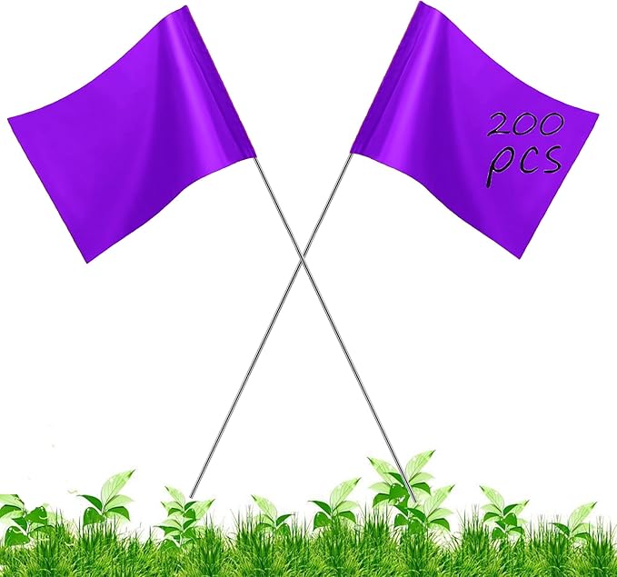 200Pack Purple Marking Flags, JIZHGRAD 15x4x5 Inch Marker Flags Use for Yard & Lawn, Boundary & Dog Training, Survey & Landscape, Sprinkler & Surveyor, Garden & Construction, High Visibility, Sturdy, Versatile, UV & Weather Resistant