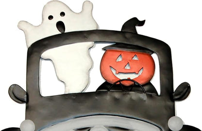 18" Halloween Metal Pumpkin and Ghost on Truck Outdoor Yard Stake