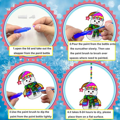 AUEKIV Suncatchers Kit 30sets Snowflake Sun Catcher DIY Window Paint Art Craft Kits Christmas Snowman Snowflake Suncatchers Ornaments for Xmas Decoration Winter Home Outdoor Party Activity