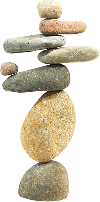 BestNest Ancient Graffiti Stone Cairns Set, 2-Piece Stacked Rock Sculptures with Metal Rod Support, 10" & 14" Garden Stone Towers for Zen, Japanese, or Wabi-Sabi Décor, Indoor Outdoor Home Ornament