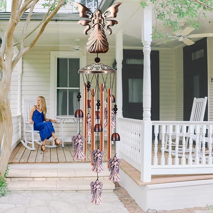 JUNQIU Angel Wind Chimes, Angel Gifts for Women Mom, Angel Decor for Outdoor Room Garden Yard Patio, Religious Wind Chimes