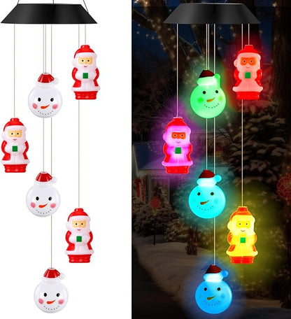 GlikCeil Christmas Solar Wind Chimes 27.5Inch Christmas Decorations Outside Waterproof Hanging LED for Yard, Porch, Patio, Party, Color Changing Lights