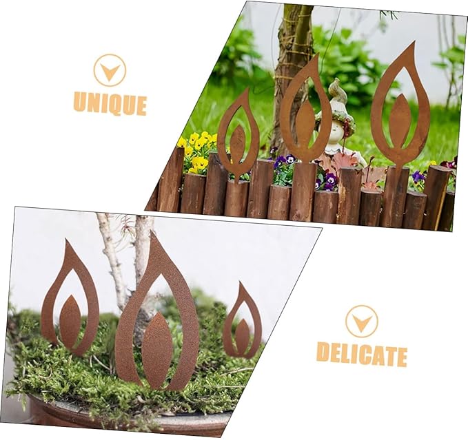 Cabilock 3pcs Metal Candle Flame Stake Rustic Iron Garden Decor for Outdoor Spaces Vintage Aesthetic Lighting for Patios and Gardens Weather-Resistant Design