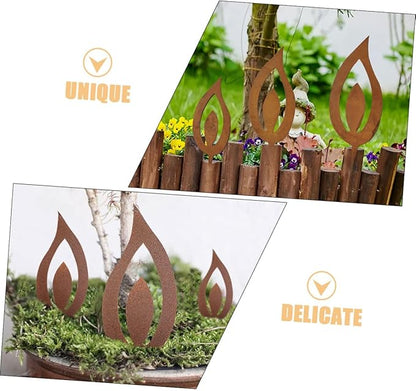 Cabilock 3pcs Metal Candle Flame Stake Rustic Iron Garden Decor for Outdoor Spaces Vintage Aesthetic Lighting for Patios and Gardens Weather-Resistant Design