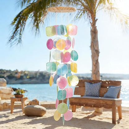 MUMTOP Shell Wind Chimes for Outside Clearance, Tropical Colorful Capiz Shell Wind Chime for Patio,Indoor,Outdoor,Garden,Yard,Coastal,Beach Decor or Gifts for Women,Girl