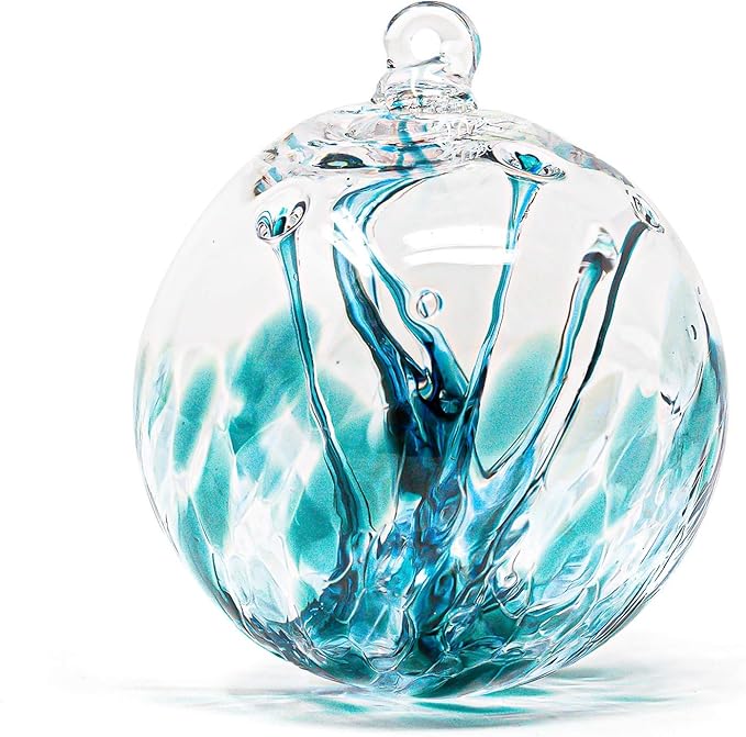 Luke Adams Handmade Glass Gazing Balls for Garden – Hand Blown Glass Gazing Ball for Yard Décor – Decorative Garden Globe (Recycle Teal)
