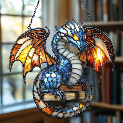 Elder Mythical Dragon Acrylic Suncatcher Stained Glass Effect Window Car Hanging Christmas Ornament Indoor Outdoor Decor Garden Sun Catcher Panel for Dragon Lover for Women Mom Grandma