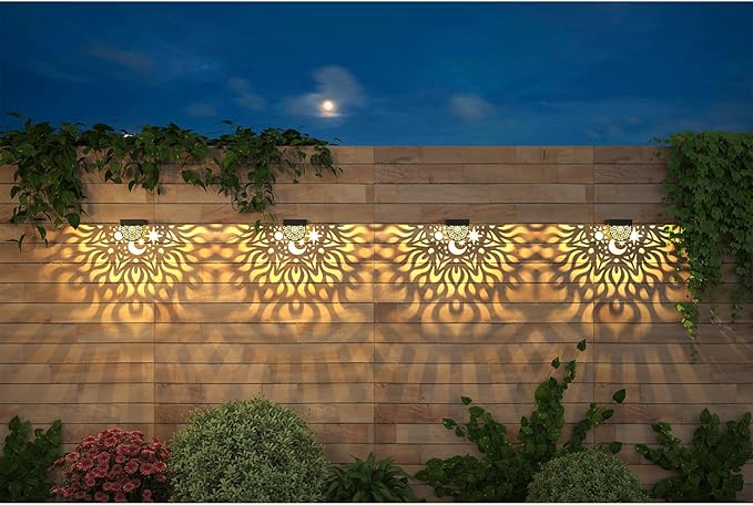 Gardsee Solar Fence Lights 6 Pack Solar Deck Lights Waterproof LED Solar Powered Step Light Wall Lights Outdoor Decorations Warm Yellow Light Decorative Lighting for Garden (Black)