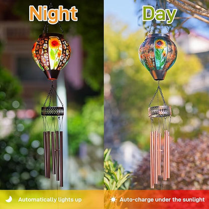 Solar Wind Chimes for Outside,Sunflower Hanging Wind Chime,LED Solar Lanterns Windchimes,Memorial Wind Chimes for Mom Women,Outdoor Wind Chime Deep Tone,Sunflower Windchime for Garden Yard