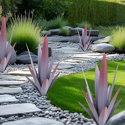EROCK 2 Pcs Tequila Rustic Sculpture, Wind Resistant Metal Agave Plant Outdoor Home Decor, DIY Rustic Hand Painted Metal Agave Garden Art Plant Country Sculpture Statue Patio Stake Lawn Ornament Gift
