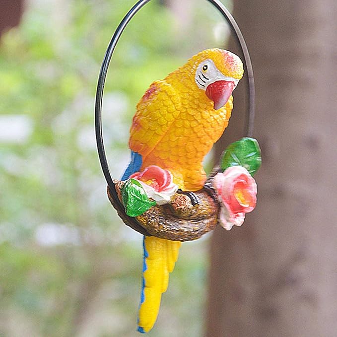 Parrot Decoration | Garden Sculpture Wall Decorations | Innovative Iron Ring Hanging Bird Statue-A