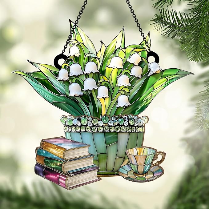 Jesuspirit - Window Hanging Suncatcher – Crystal Clear Acrylic & Wood Sun Catcher for Home Decor, for Women (Just A Girl Who Loves Lilies and Books, 8 Inches)
