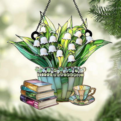 Jesuspirit - Window Hanging Suncatcher – Crystal Clear Acrylic & Wood Sun Catcher for Home Decor, for Women (Just A Girl Who Loves Lilies and Books, 8 Inches)