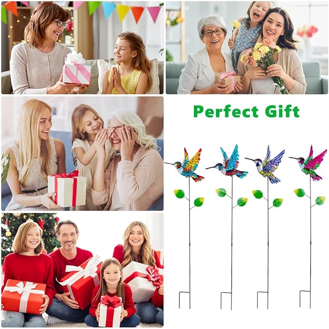 Decorative Garden Stakes,4 Pack Hummingbird Garden Decor for Outside,Metal Yard Art Spring Decor for Outdoor Porch Lawn Pathway