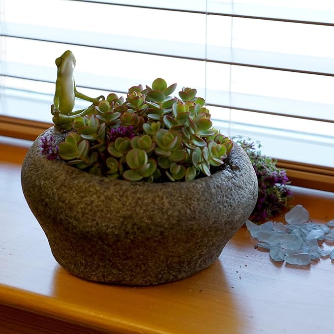 Top Collection Garden Frog Meditating On Large Functional Stone Flower Pot Planter Figurine