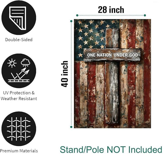 Patriotic American House Flag One Nation Under God Christian Garden Flags for Outside 28 x 40 Double Sided Large 250 Anniversary USA 4th of July Independence Memorial Day Decor