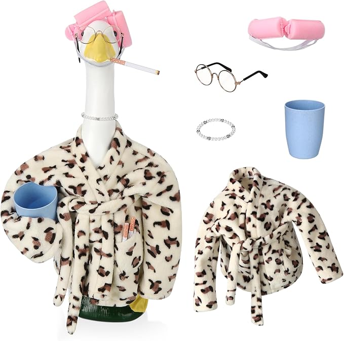 Porch Goose Statue Outfits Set Porch Goose Clothes with Wide Hat Costumes for 23" Plastic Statue Patio Yard Garden Lawn Outdoor Decoration (Light,Bathrobe)