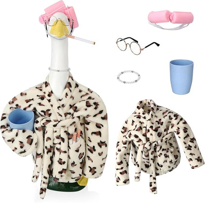 Porch Goose Statue Outfits Set Porch Goose Clothes with Wide Hat Costumes for 23" Plastic Statue Patio Yard Garden Lawn Outdoor Decoration (Light,Bathrobe)