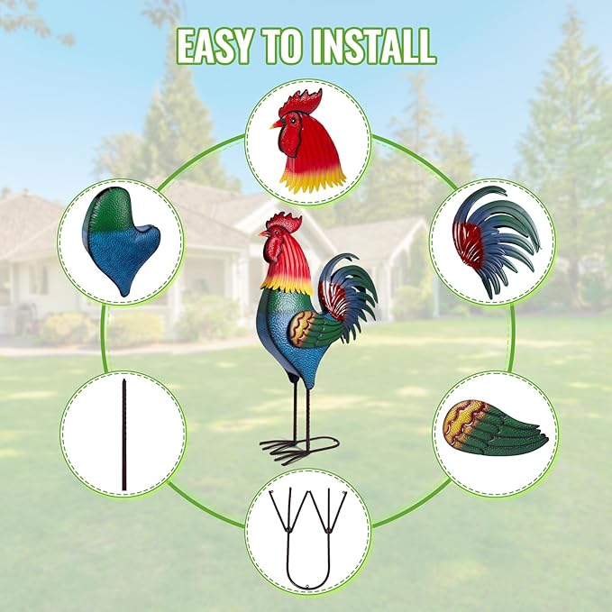 Backyard Expressions Rooster Décor Garden Statue - Chicken Yard Art Sculpture Outdoor - 63 Inch