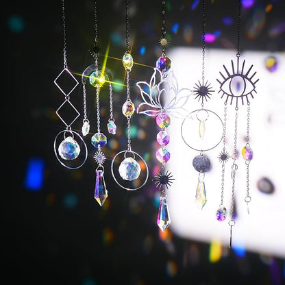 ilclviz Suncatcher Crystal Hanging Sun Catcher Prism with Chain Pendant Ornament Crystal Balls for Window 6 Pieces