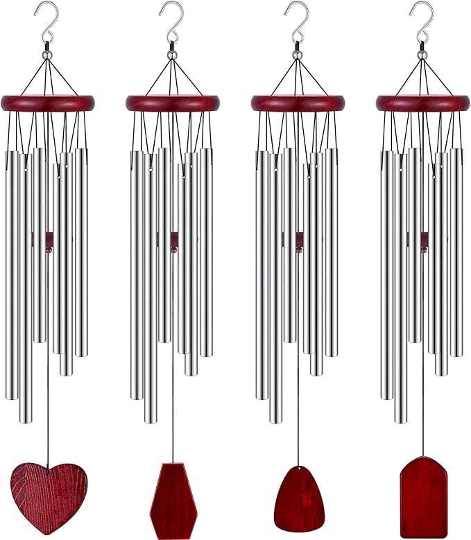 Tatuo 4 Pcs Memorial Wind Chimes 28 Inch Wooden Sympathy Wind Chimes DIY Sympathy Gift for Father's Day Loss of Loved One Bereavement with 6 Aluminum Tube for Indoor Outdoor(Silver,Classic Style)