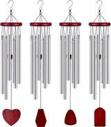Tatuo 4 Pcs Memorial Wind Chimes 28 Inch Wooden Sympathy Wind Chimes DIY Sympathy Gift for Father's Day Loss of Loved One Bereavement with 6 Aluminum Tube for Indoor Outdoor(Silver,Classic Style)