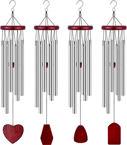 Tatuo 4 Pcs Memorial Wind Chimes 28 Inch Wooden Sympathy Wind Chimes DIY Sympathy Gift for Father's Day Loss of Loved One Bereavement with 6 Aluminum Tube for Indoor Outdoor(Silver,Classic Style)