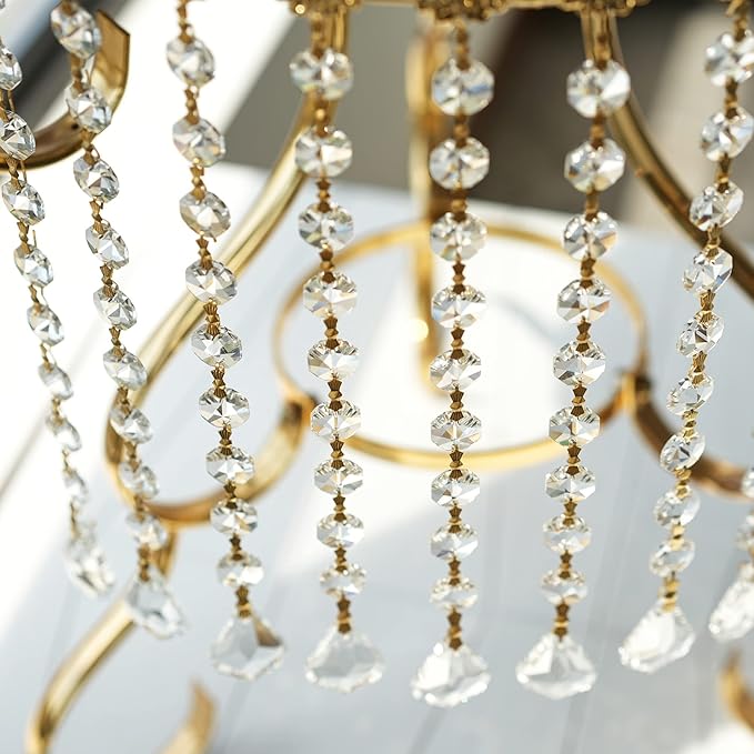 10pcs Crystal Garland Strands Hanging Glass Chandelier Beads Chains Crystal Chandelier Replacements Wedding Decoration for Christmas Party Gold Pinning