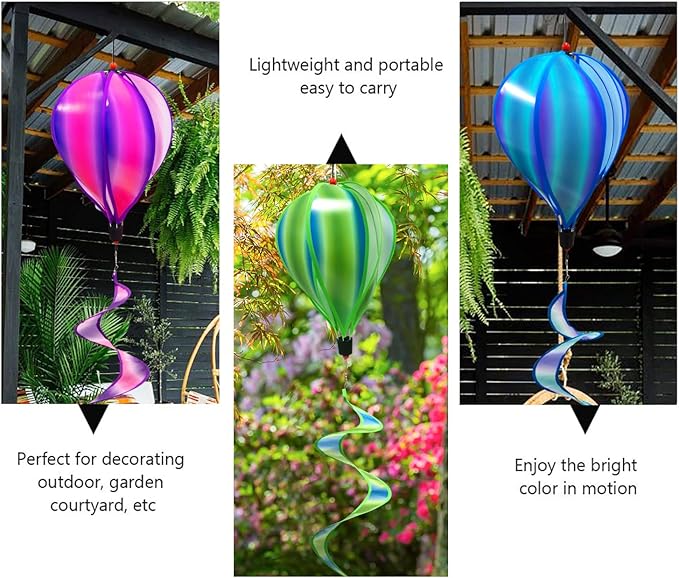 timecity 3pcs Hot Air Balloon Wind Spinner Colorful Garden Pinwheels Whirligigs Wind Spinner Windmill Striped Tie dye Windsock Rotating Sequins Windmill Wind Twister Hanging Decor