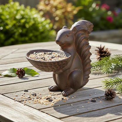 Comfy Hour 10" Squirrel with Acorn Bowl Decorative Figurine, Artisan Crafted Wildlife Statue for Outdoor Garden & Home, Rustic Bronze Style Patio Decor, Polyresin Ornament, 1 Piece