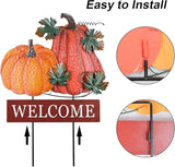 YEAHOME Fall Decorations for Home Outdoor, 22" Decorative Garden Stakes with 2 Pack Pumpkin Welcome Sign Fall Decor, Metal Yard Sign for Outside Garden Yard Lawn Patio Backyard Porch Decorations