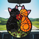 Cute Loving Couple Cats Acrylic Suncatcher Stained Glass Effect Window Car Hanging Christmas Ornament Indoor Outdoor Decor Garden Sun Catcher Panel Gifts for Cat Lover for Women Mom Grandma