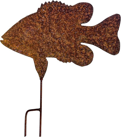 Metal Bass Stake Fish Sculpture Garden Yard Marker Rusty Rustic Decor