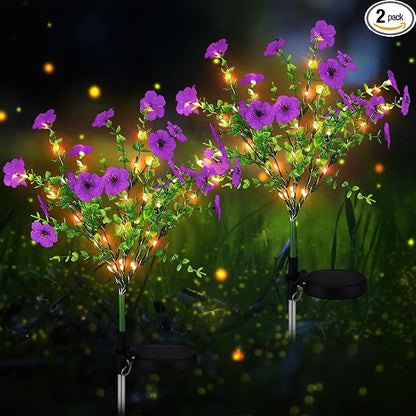 Glooglitter 2 Pack Solar Stake Lights Outdoor Decor Waterproof Mums Artificial Flowers Solar Lights for Outdoor Garden Yard Pathway Decor (Purple,Violet)