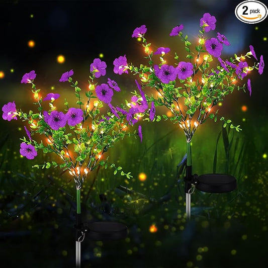 Glooglitter 2 Pack Solar Stake Lights Outdoor Decor Waterproof Mums Artificial Flowers Solar Lights for Outdoor Garden Yard Pathway Decor (Purple,Violet)