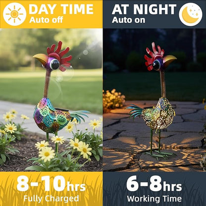 Outdoor Wacky Metal Rooster Garden Statue, Solar Wacky Rooster Yard Decor,Garden Decor for Outside,Solar Metal Chicken Statue for Patio,Porch,Yard,Lawn Ornament, Garden Chicken Gift