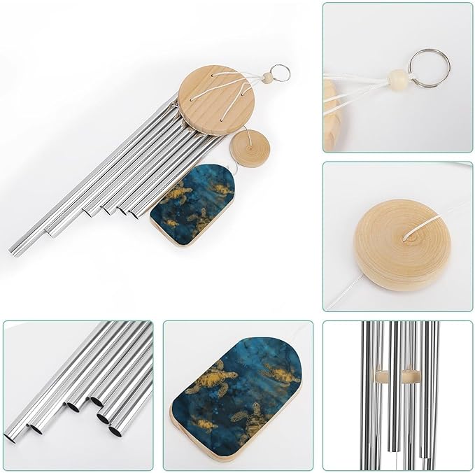 Wind Chimes for Outside,Sea Turtle Printed Cute Aluminium Windchimes Outdoors,Soothing Melodic Memorial Wind Chime for House Porch Patio Garden Balcony Decor