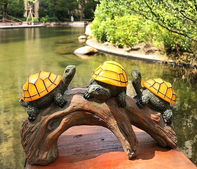 Solar Powered Turtles on Log Outdoor Garden Decor - LED Light, Outdoor Statues, Decor, and Gifts for Mom, Grandma, Birthday - Solar Light for Garden and Outdoors