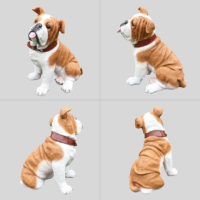English Bulldog Garden Statue with Solar Lantern, Realistic Dog Sculpture, Birthday Gift for Women Mom Grandma, Housewarming Gift for New Home, Outdoor Resin Puppy Decor,Fawn