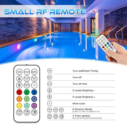 VIDOME Underwater Led Lights with Remote, IP68 Waterproof Magnet Floating Lights for Bathtubs, Ponds, Parties (1 Set)