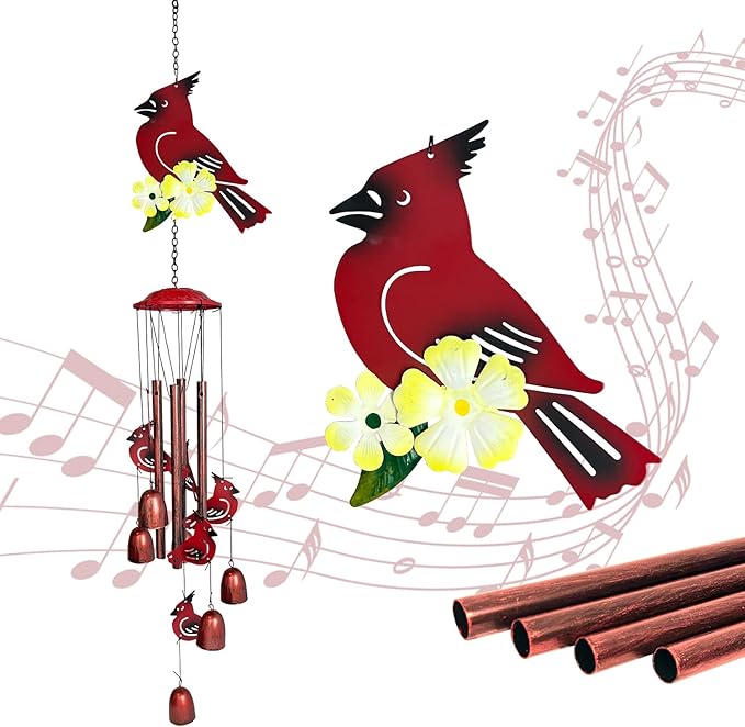 HONGLAND Cardinal Wind Chimes for Outside, Metal Windchimes Outdoors, Standing Cardinal Gifts for Home/Garden Decor, Memorial Wind Chimes for Women/Men, Durable Chimes for Outdoor