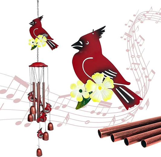 HONGLAND Cardinal Wind Chimes for Outside, Metal Windchimes Outdoors, Standing Cardinal Gifts for Home/Garden Decor, Memorial Wind Chimes for Women/Men, Durable Chimes for Outdoor
