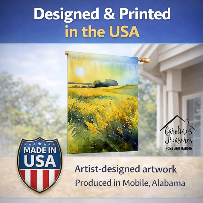 Caroline's Treasures Nebraska Goldenrod in Watercolor House Flag Large Porch Sleeve Pole Decorative Outside Yard Banner Artwork Wall Hanging, Polyester, House Size, Multicolor