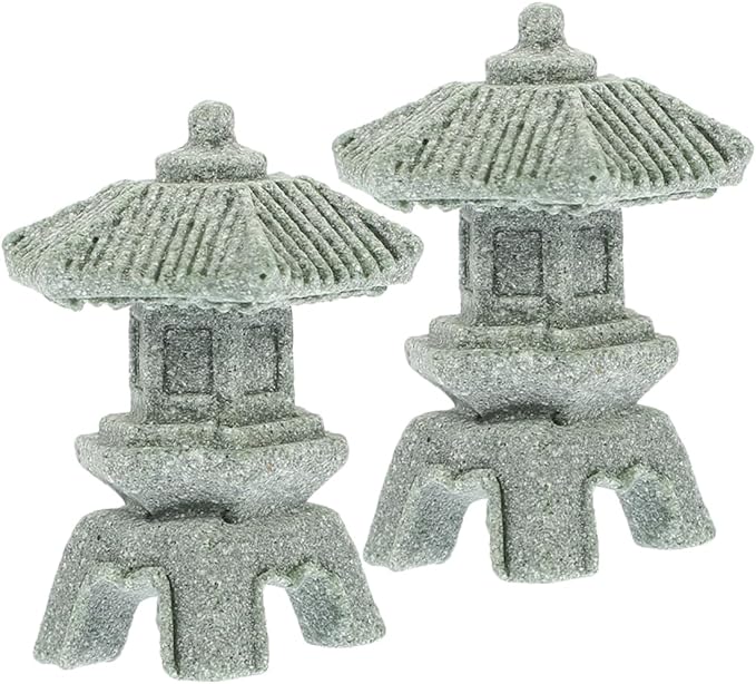 Yardwe 4pcs Miniature Sandstone Pagoda Statues Zen Decor for Use Japanese Lantern Sculptures for Bonsai and Aquariums