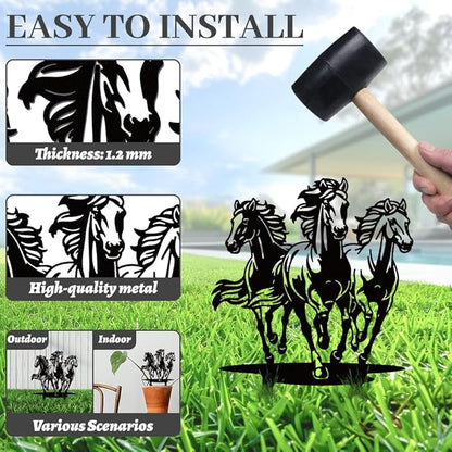 WADORN Herd of Horses Metal Decorative Garden Stakes, Black Horses Outdoor Statues Silhouette Funny Horse Lover Gifts Stakes Ornaments for All Season Home Yard Art Garden Patio Backyard Lawn Decors