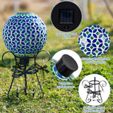 Stargarden Solar Gazing Ball, 10”Glass Gazing Globe, Mosaic Gazing Balls with Metal Ball Stand for Patio, Lawn, Garden Decor(Blue)